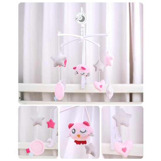 Crib Rattle Toy Rotating Musical Bell Cute Raccoon Owl Plush Doll Emotional Comfort Soothe Toy Hanging Rattle Toy Bedside Bell Bracket Toddler Toy