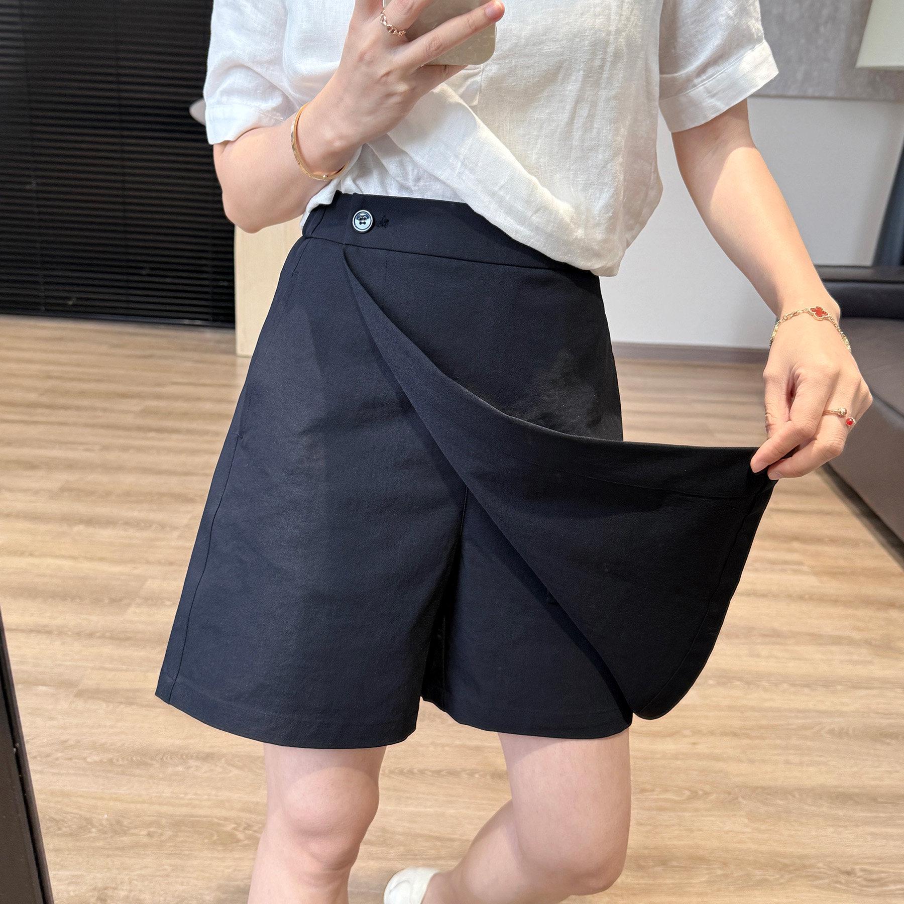 Premium Overlapping Skirt Shorts: Elegant A-Line, Tummy-Concealing, Wrinkle-Resistant, Slightly Stretchy Capri, H022712. M темно-синий