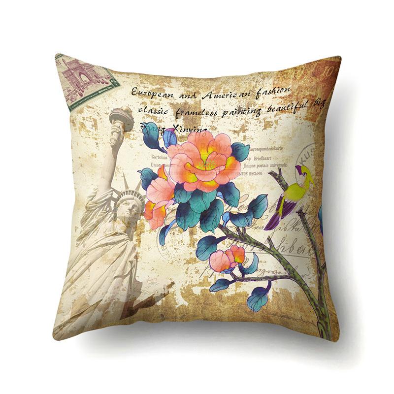 Polyester Pillowcase Automobile Decoration Retro Print Pillowcase Waist Cushion Cover Tower Bedside Cushion Cover