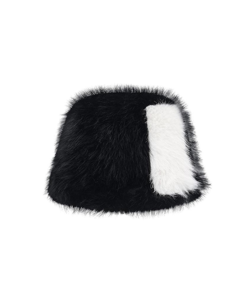 Bajal Va Square Long Label Two-Tone Fur Bucket Hat Black