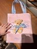 Flower Knows Limited Edition Pop-Up Store Pastel Pink Blue Aesthetic Hand Mirror with Powder Puff And Canvas Tote Bag for Makeup