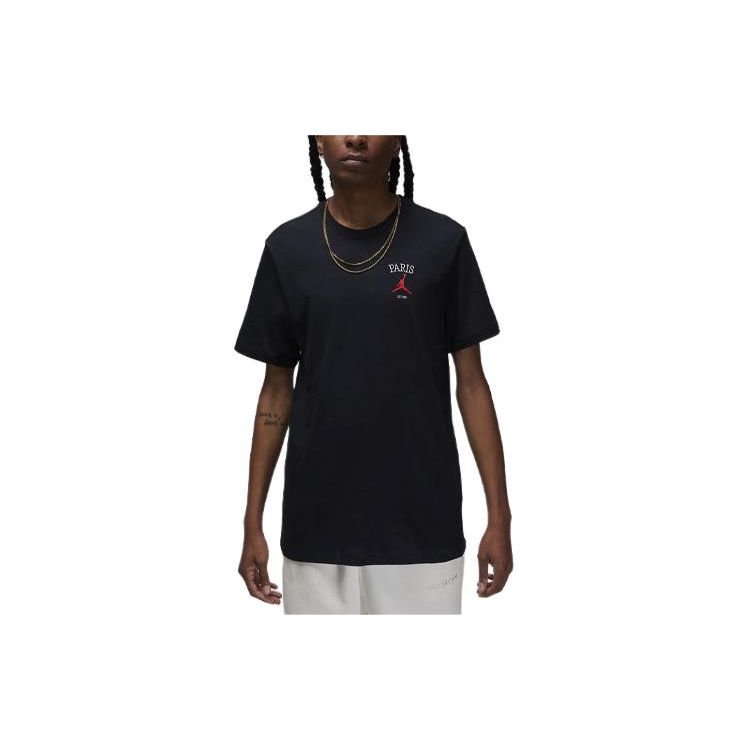 Jordan Paris Letter Embroidered Ribbed Crew Neck Short Sleeve T-Shirt Men Tops Black HF1440-010 XL