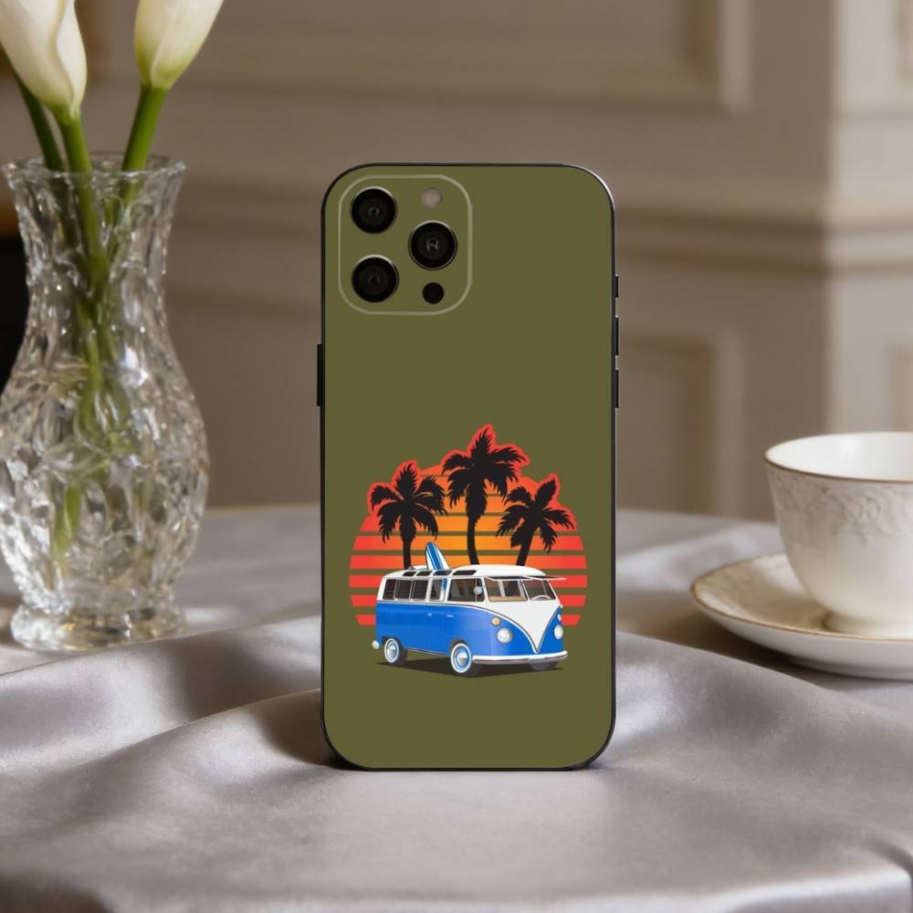 C-Combi Van Surf Art  Phone Case For iPhone 17,16,15,14,13,12,11 Plus,Pro Max,XS,Soft Silicone Black Cover
