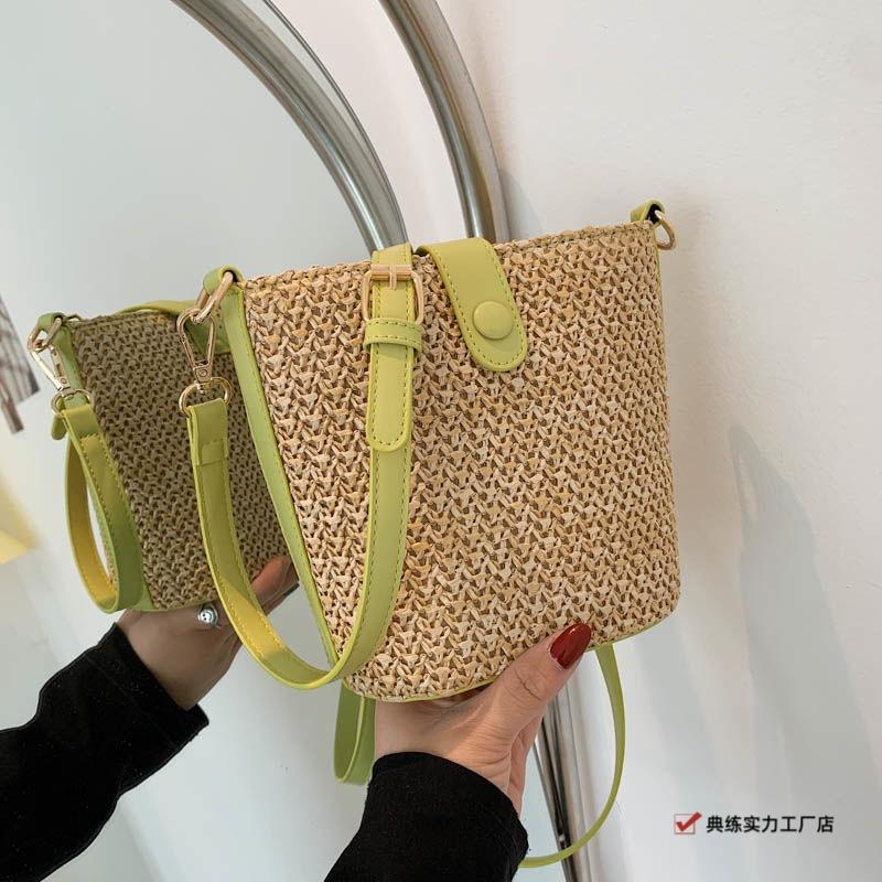 New seaside summer beach vacation versatile woven bag fashion messenger bag straw bucket bag shoulder bag