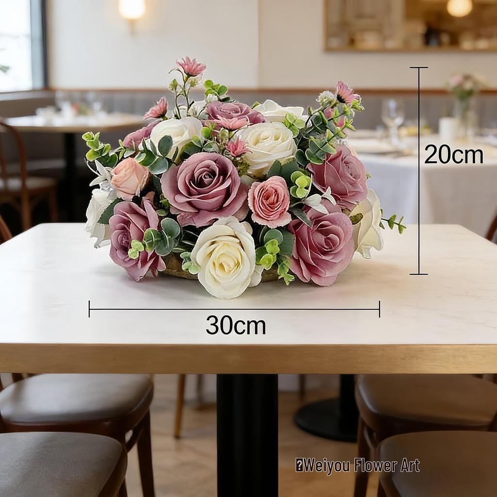 Round Lily Style Table Centerpiece: Artificial Floral Arrangement for Restaurants & Hotels