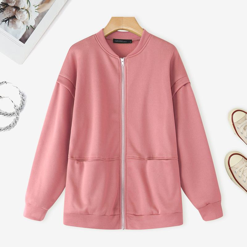 

ZANZEA Women Casual Round Neck Long Sleeve Zipper Sweatshirt 5XL розовый