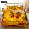 Ocean Duvet Cover Set, Tropical Island with The Palm Trees and Sea Beach Nature Theme Print Twin Bedding Set for Teens