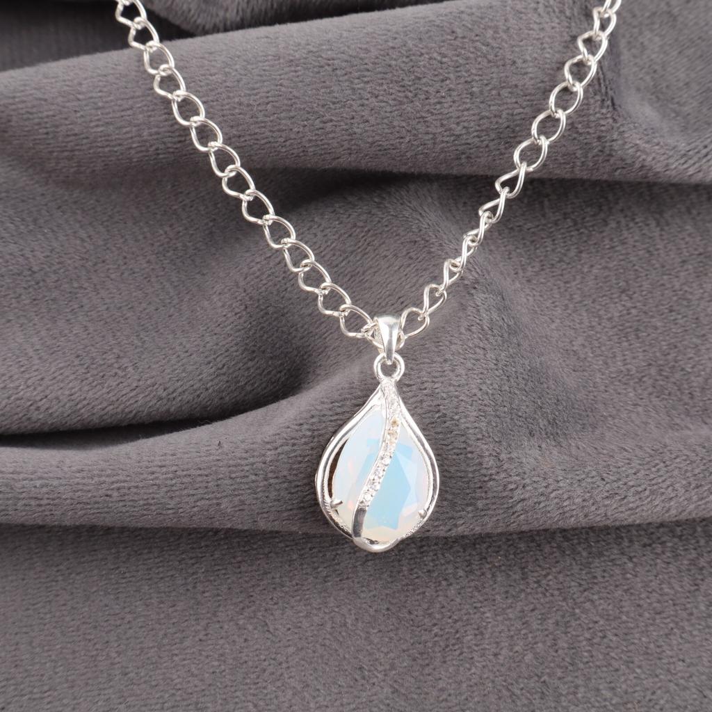 Milky Opal Gemstone 925 Fine Silver Jewelry Zircon Pendant For Valentine's Gift CZP-7-6