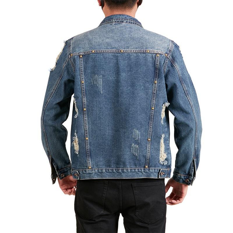 Ripped Old Denim Jacket Men's Spring Loose Top Workwear Long Sleeve Street Blasting Jacket