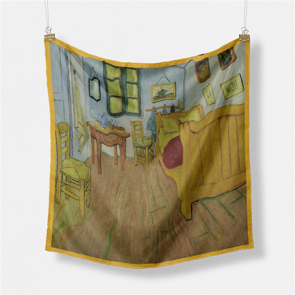 Famous Oil Painting Twill 100% Silk Scarf 53cm Square Scarves Fashion Hijab Women Scarf Wraps Head Scarf Neckerchief Bandana