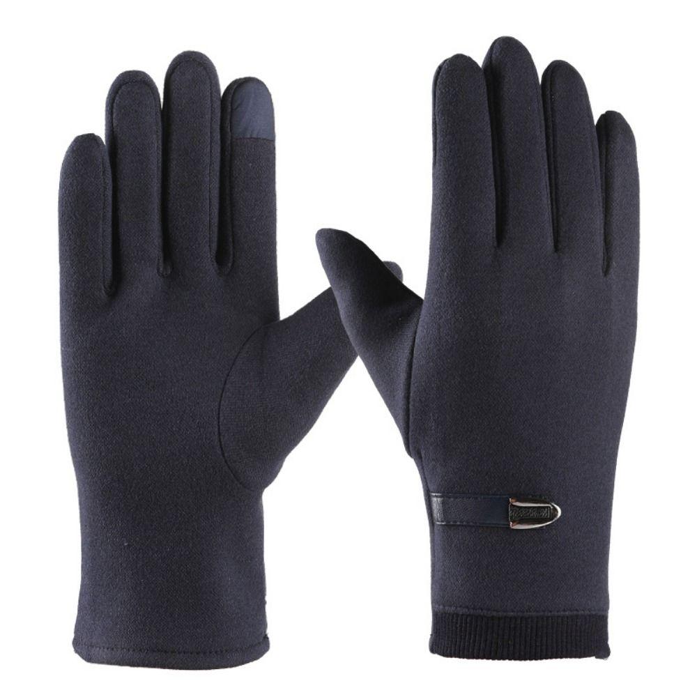 Double Sided Plush Finger Gloves Suede Fabric Warm Gloves New Touch Screen Gloves  Men's Style