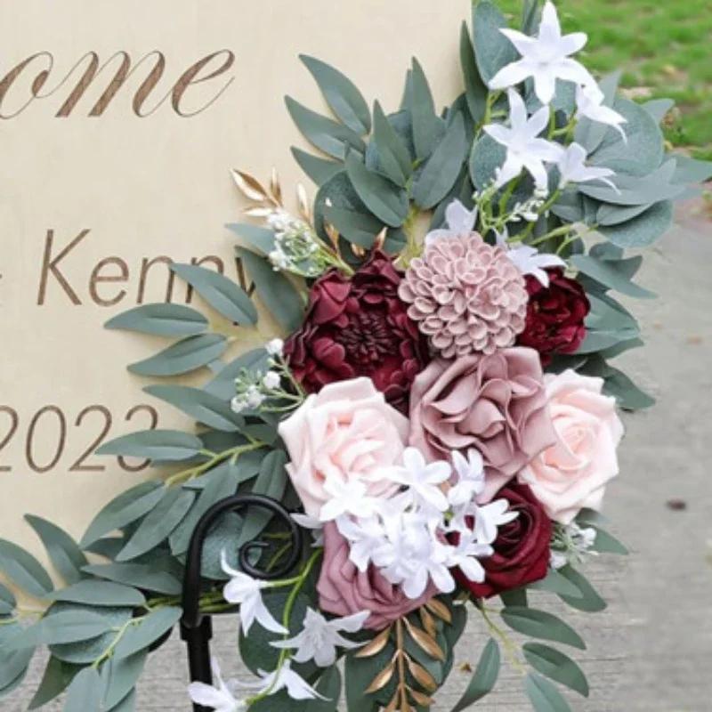 Lotus Root Pink Welcome Flower Hotel Signage Floral Arrangement Wedding Arch Flower Wedding Outdoor Decoration Rose