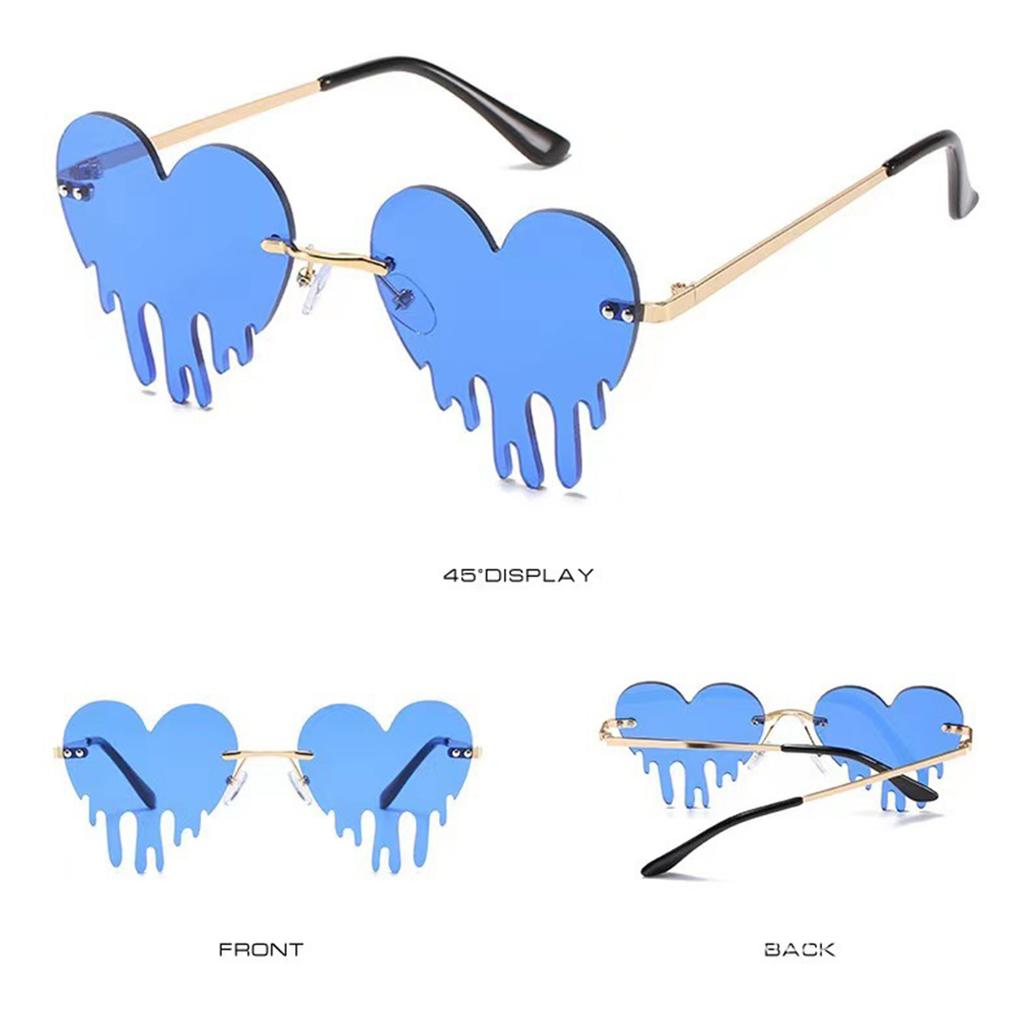Heart Shape Dripping Sunglasses For Women And Teens Fashionable Rimless Party Glasses For Music Festival And Night Event