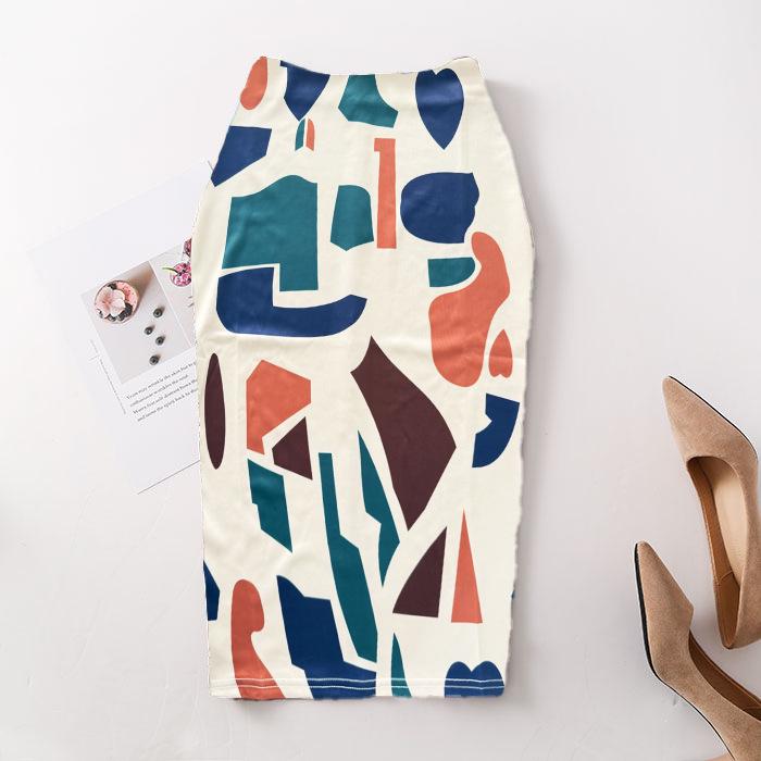 Digital Print Women's Pencil Skirt - Hip-Hugging, Half-Length