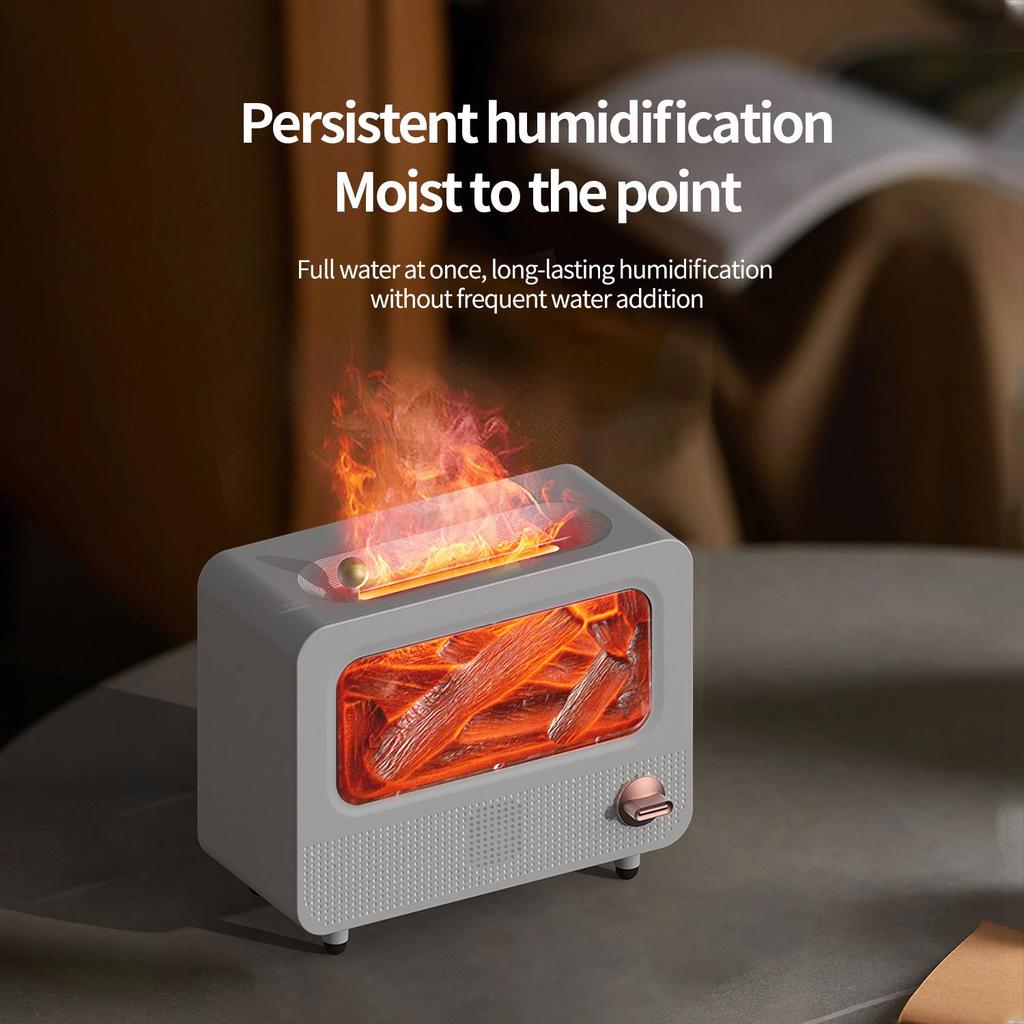 Bluetooth Flame Aroma Diffuser Humidifier - Colorful Spray, Large Desktop Fireplace Design