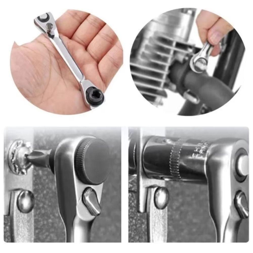 Chrome Vanadium Mini Ratchet Wrench Offset Design Reversible Mechanism Double Ended Ratchet Durable 1/4 Inch Drive