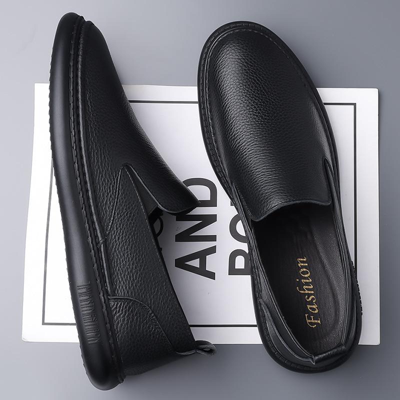 The First Layer of Cowhide Summer Men's Genuine Leather Shoes, One Pedal, White Shoes, Soft Soles, Soft Surfaces, Casual Fashion Doudou Shoes