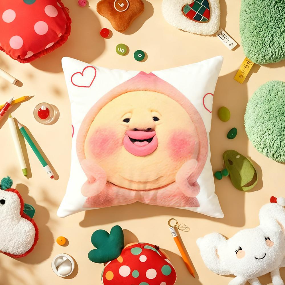 K-Kobito Z-Zukan Peach Cute Funny Cushion Cover Plush Fabric Soft Double-Sided Printed Sofa Warm Winter Home Gift Pillow Cover