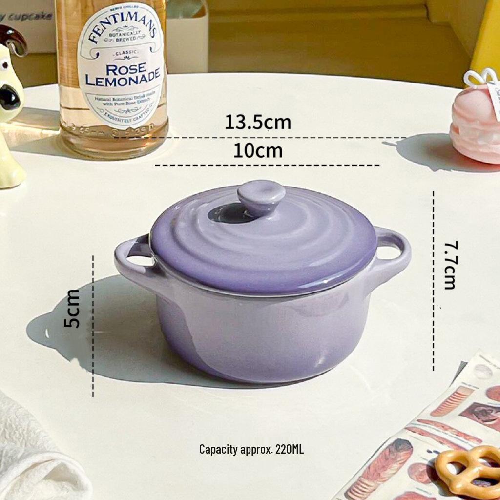Gradient Ceramic Underglaze Stew Pot with Lid - Double Ear Bowl for Soup, Stews, or Steamed Eggs
