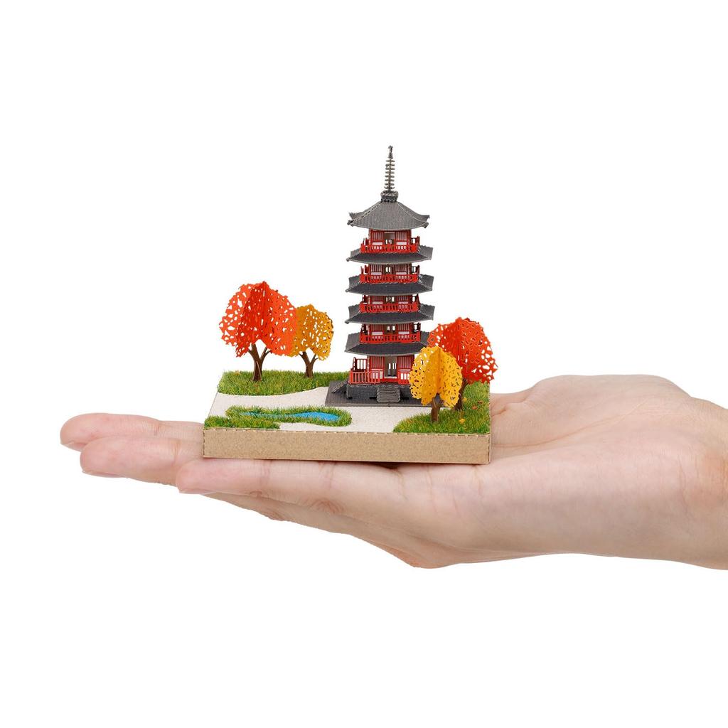 Kawada Paper Nano 360 Five-Story Pagoda, 7 x 12 x 7 cm, Ages 12 and Up, Paper Craft Kit, Miniature Kit, Interior Design, PS-11
