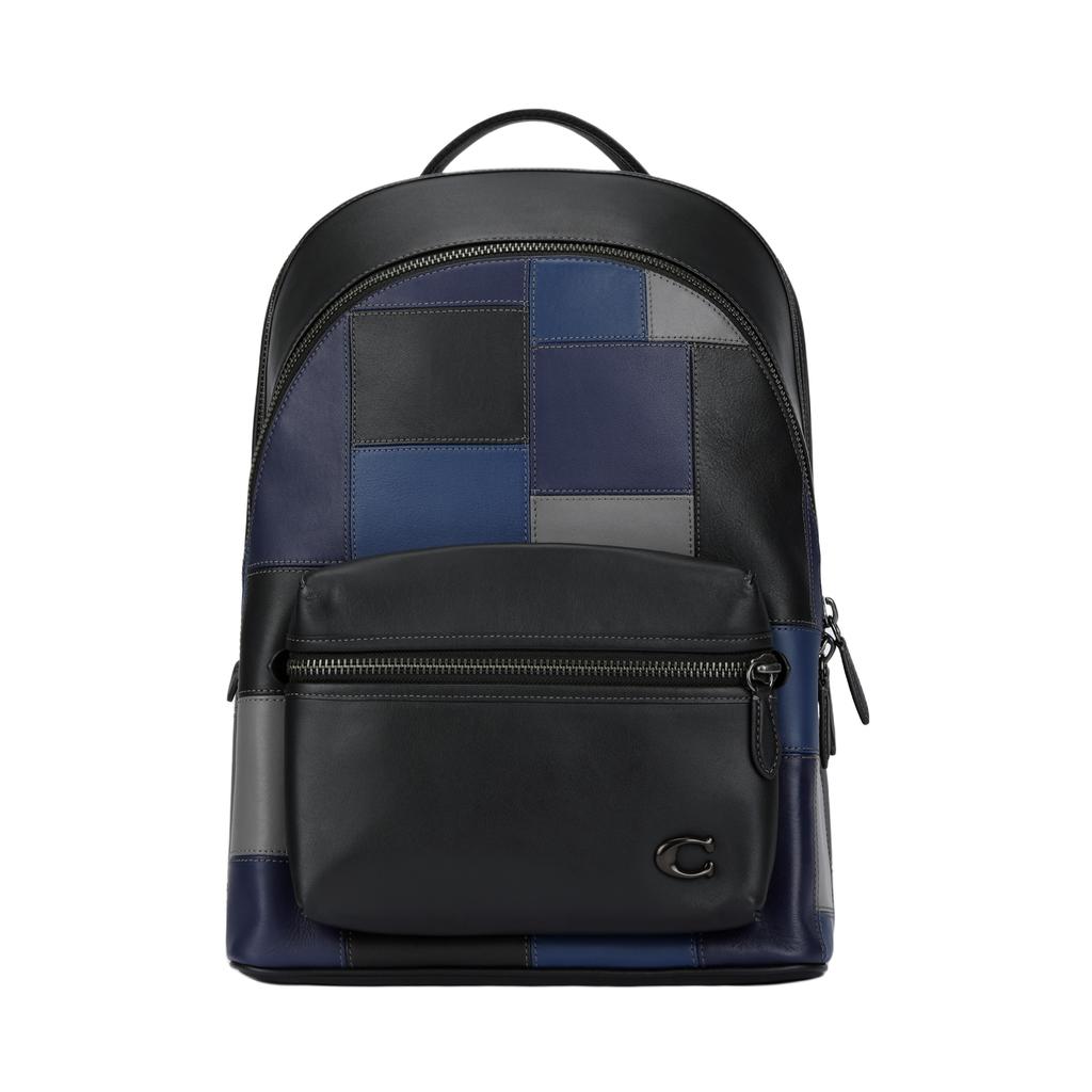 Coach Charter 30 Zipper Closure Adjustable Shoulder Strap Smooth Leather Backpack Large Men Backpack Black Blue CV929-BLC