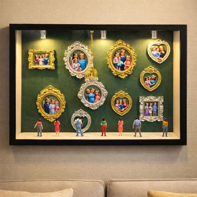 Artistic Wooden Shadows Box With 10 Mini Picture Frames 8 Decorative Figurines And Built In Lighting Frames Collection