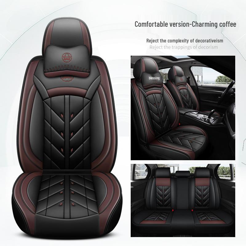 Universal Full Leather Car Seat Cushion for Five-Seaters - All-Season Coverage