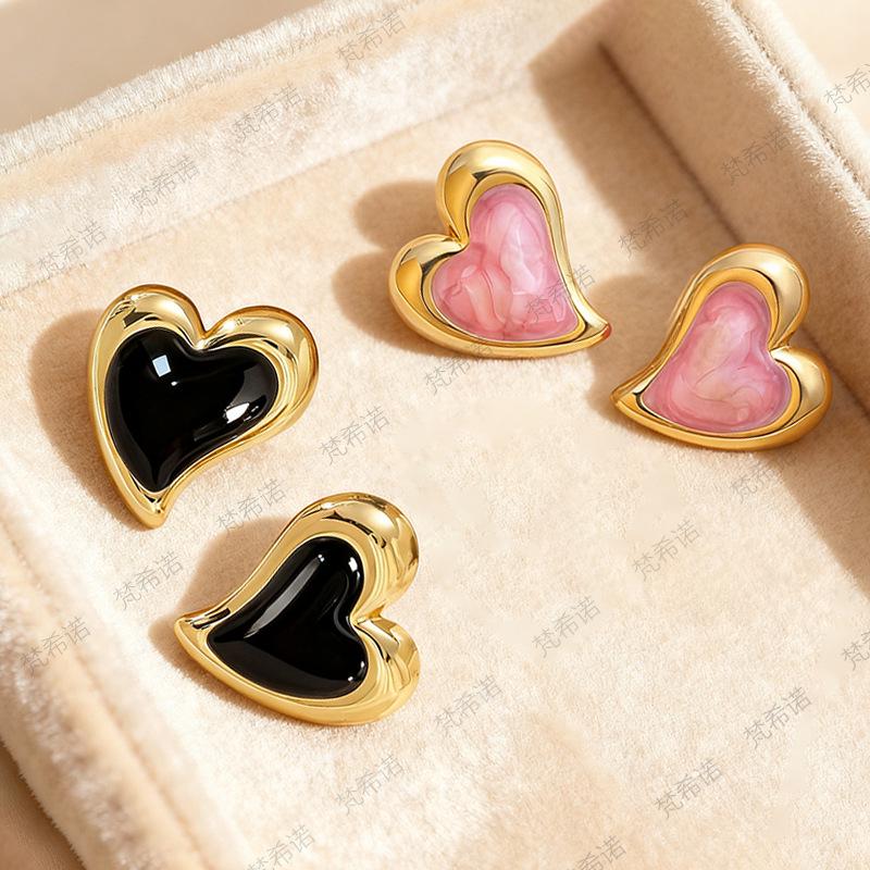 Versatile Iridescent Heart-Shaped Stainless Steel Stud Earrings