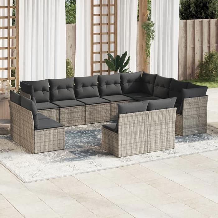 VidaXL Salon de jardin avec coussins 12 pcs gris résine tressée 3218470