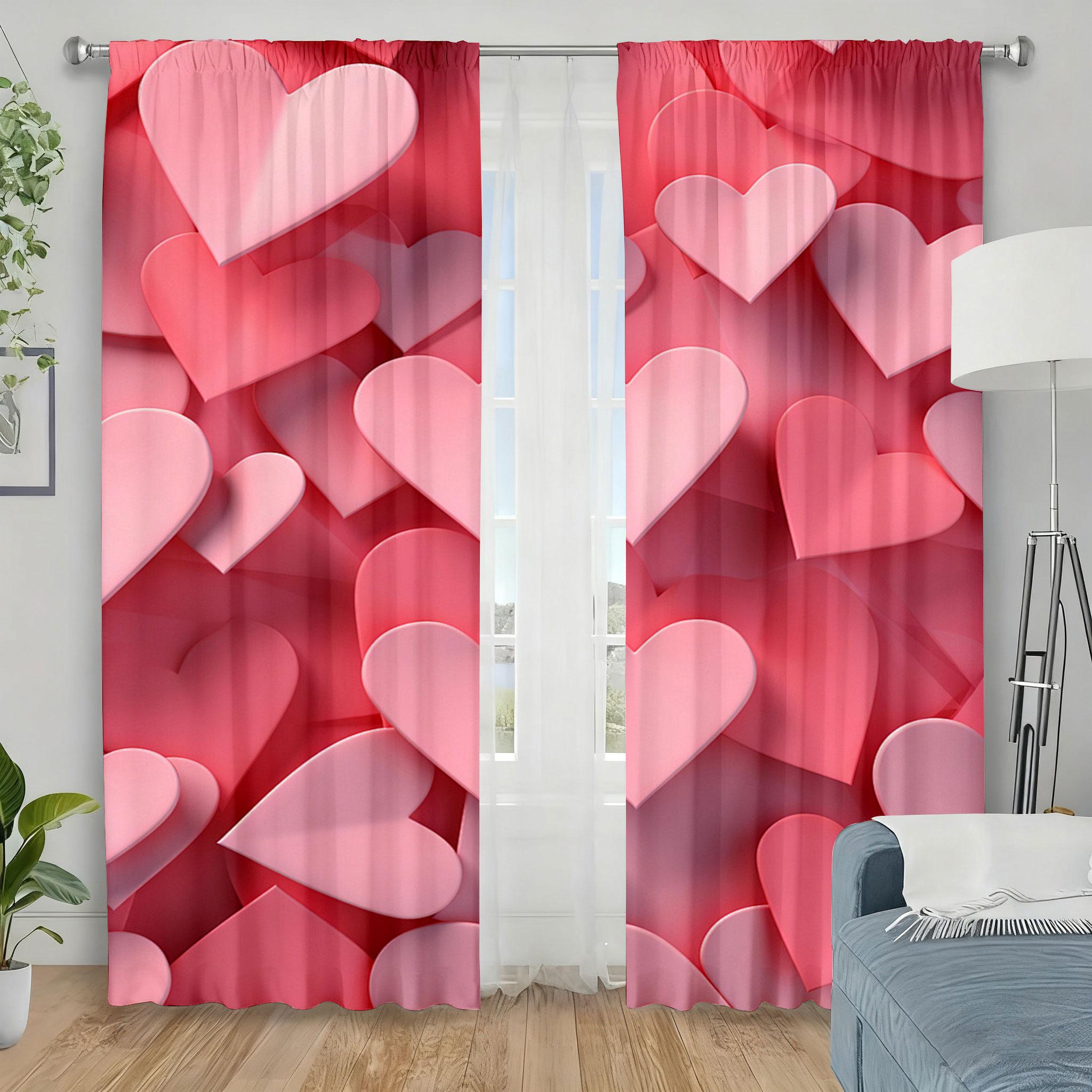 

2pcs Pink 3D heart-shaped curtains immersed in romantic style bedroom and living room decorative with drawbar pockets 100*130 HOOK 1pcs