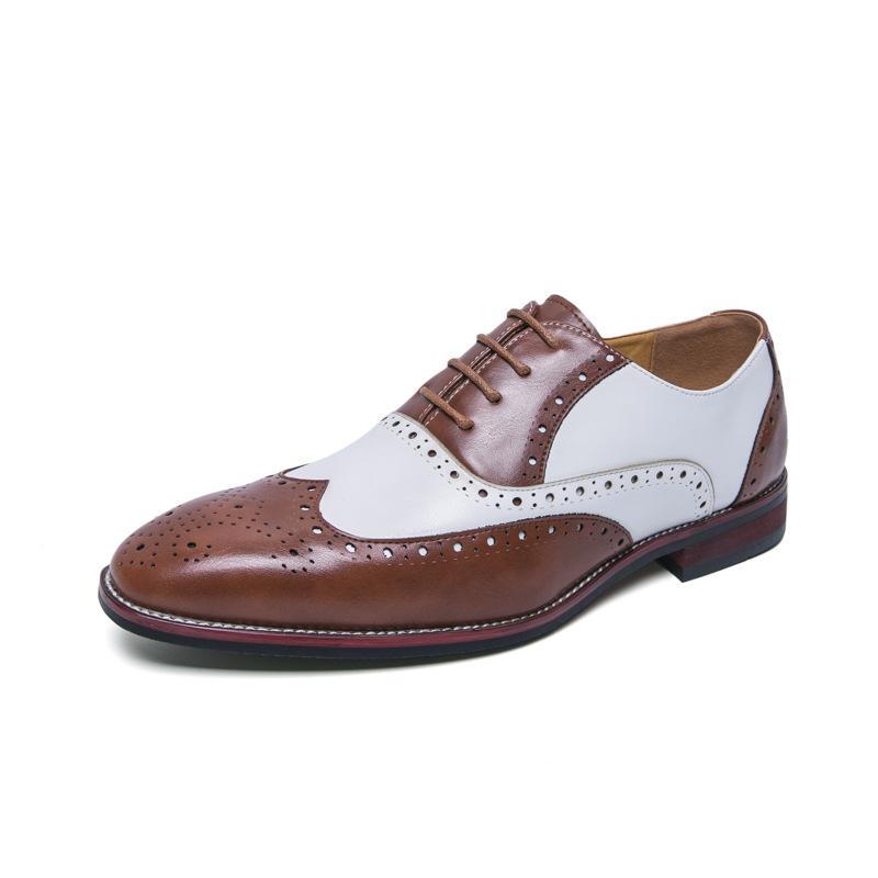 Men s Retro Color Block Brogue Leather Shoes - British Casual Style Size 42