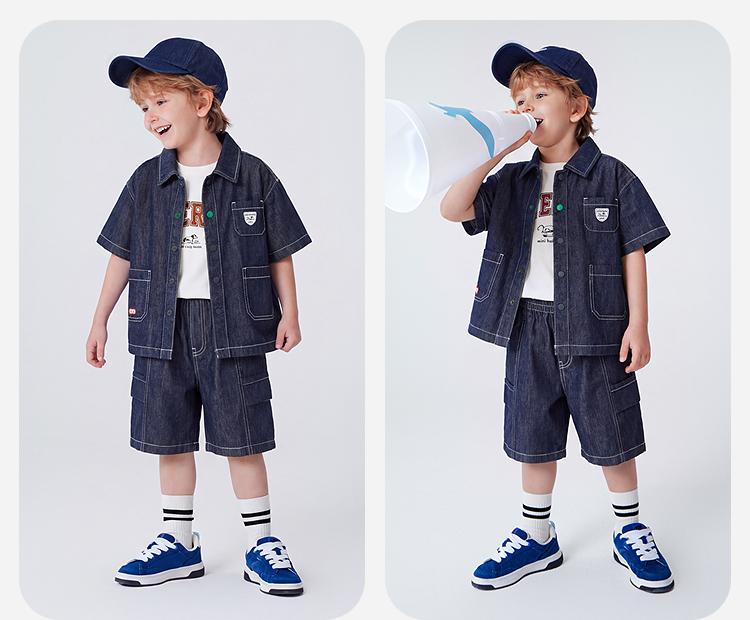 Mini Balabala Set for Boys and Children, Cotton and Linen Denim, Lightweight and Breathable Short Sleeved Shorts, Summer 2026 New Item