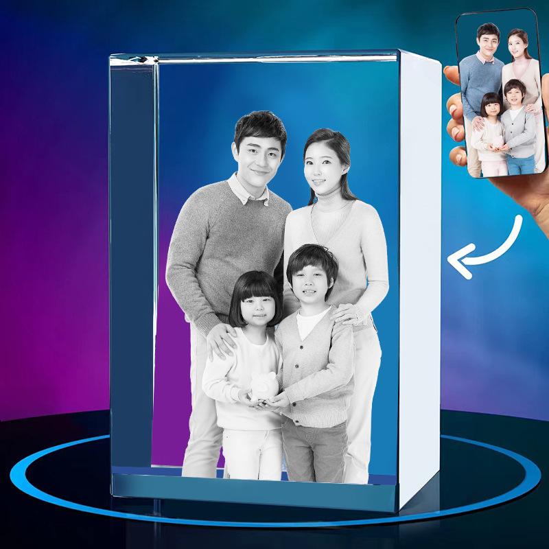 LED Heart-Shaped 3D Crystal Photo Engraving - DIY Laser Engraved White Crystal