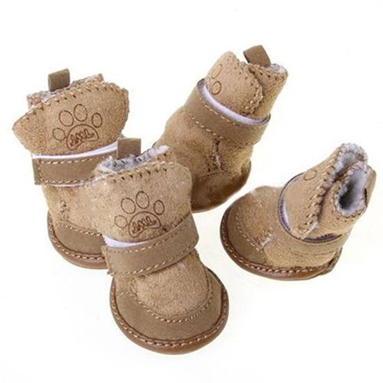 Haustier Hund Winter Anti-Rutsch-Bequem Gehen Warme Gemütliche Berber-Fleece-Schuhe Schneestiefel