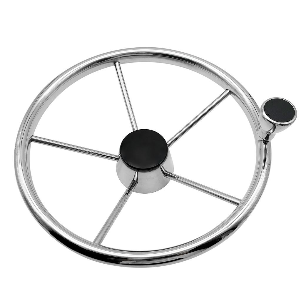 5-Spoke 11-13.5 Inch Stainless Boat Steering Wheel with Knob Stainless Marine Steering Wheel