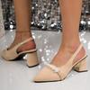 Novedad Primavera Verano Estilo Francés Tacones Altos de Una Tira con Perlas, Sandalias de Punta Cerrada para Mujer, Zapatos de Tacón Grueso Negros