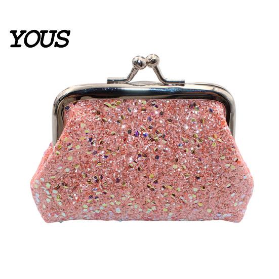 Compact Coin Holder Sequined Pouch, Women Glitter Mini Change Fashionable Wallet Purse with Kiss Lock Closure for Coins Cash Jewelry