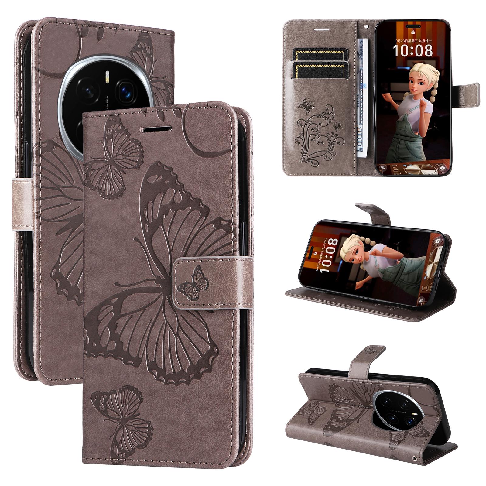 

For Honor Magic7 Pro 5G Wallet Case Floral Butterfly Imprinted Leather Phone Cover Stand - Green D