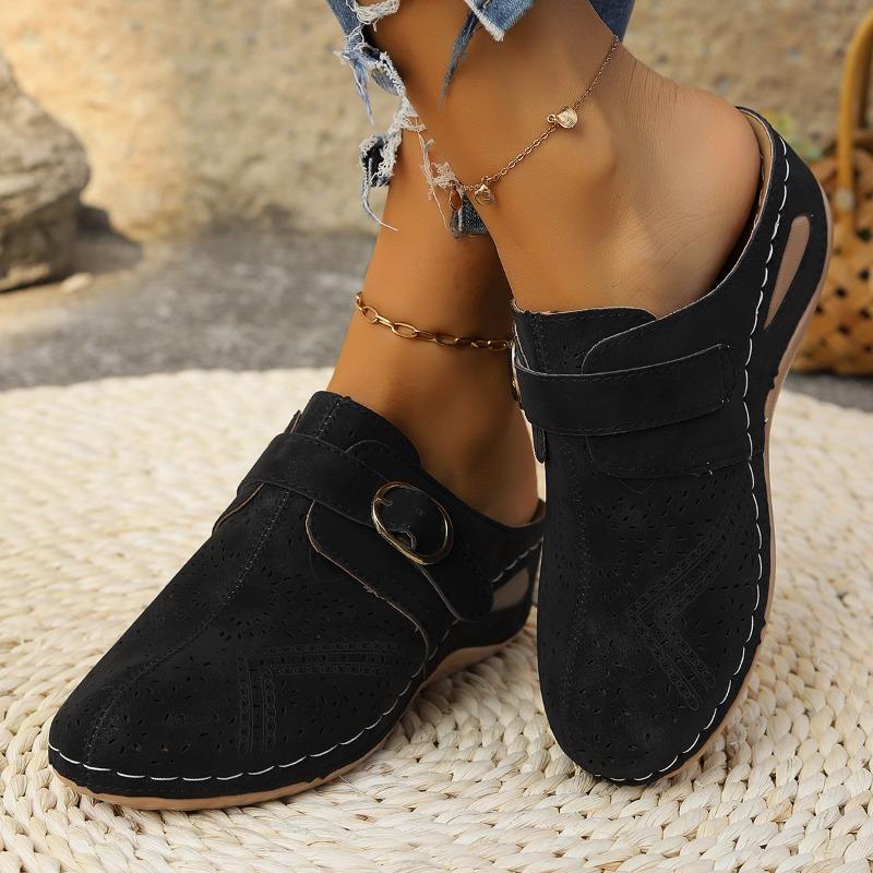 Summer Baotou Half Slippers Strappy Wedge Women's Sandals Large Size Hollowed-out Single Shoes Women's Breathable