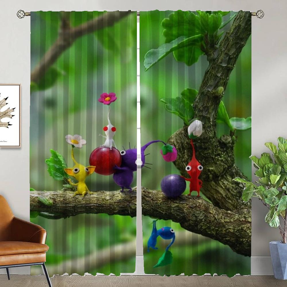 PIKMIN Zasłony do Salonu Zasłony Cieniujące Tiul do Sypialni Zasłony Antykomarowe 2 Sztuki Przegroda Dekoracja Halloween