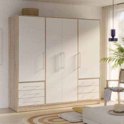 Wardrobe with 4 Hinged Doors + 6 Drawers - Oak and White - L 206 X D 60 X H 200 Cm - JUPITER