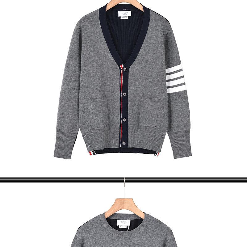 TB BROWIN2025 Autumn/Winter Colorblock Wool Sweater with Four Stripes