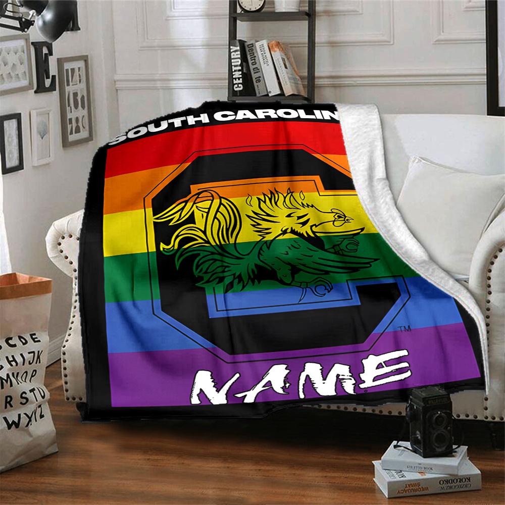 South Carolina Rainbow Flag Four Seasons Blanket Customized With Your Name Lightweight And Warm Perfect Gift For Home Office Camping Sofa Travel Beach