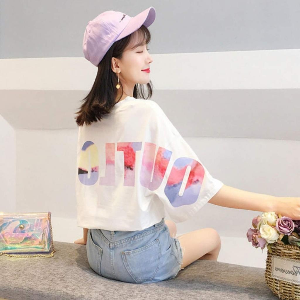 loose short back for long long cut and quick white [Bubu Ohana] T-shirt, fitting, casual, sleeves, print, women, spring, summer, autumn, winter,