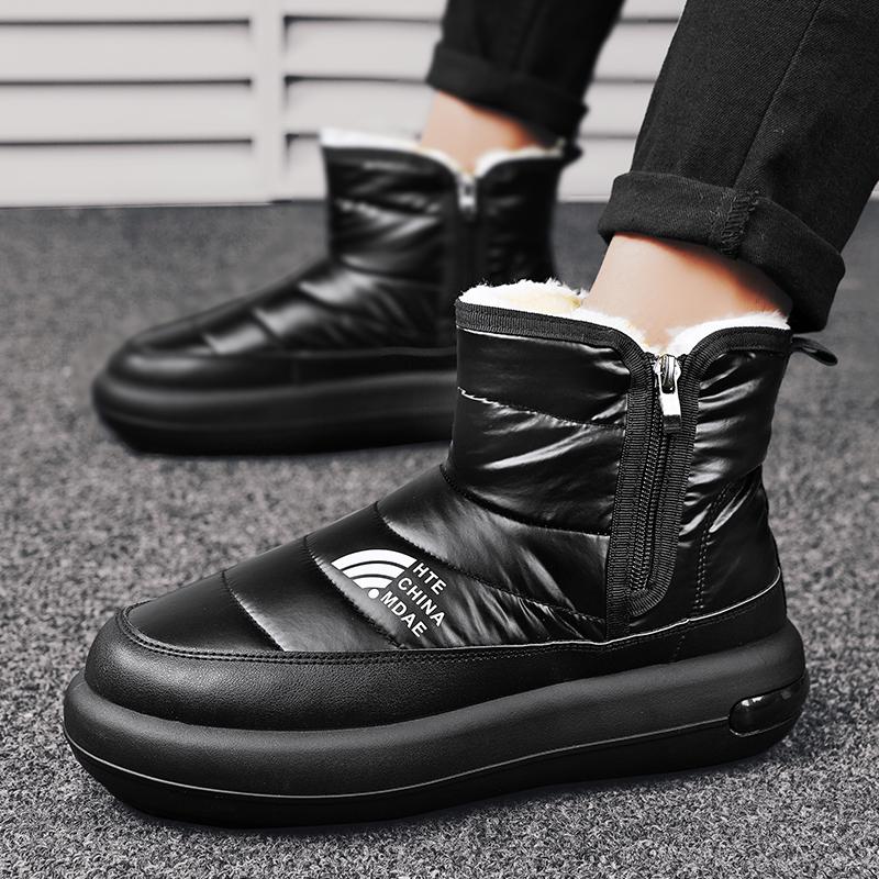Fashion Men Boots Waterproof Winter Boots Snow Warm Fur Men Shoes Ankle Boots Slip On Casual Non-slip Comfortable Hiking Shoes Black