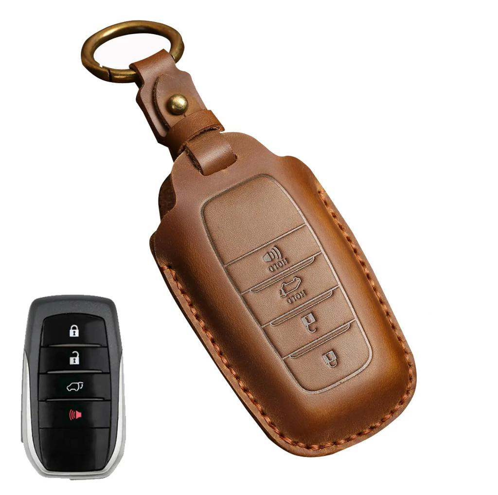 Leather 2/3/4 Button for Toyota Camry CHR Corolla RAV4 Avalon Land Cruiser Prado Prius 2017 - 2022 Car Key Cover Leather Key Fob