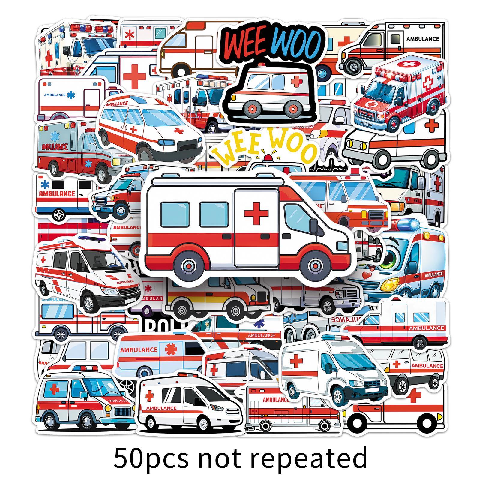 50 Cartoon Emergency Vehicle Stickers for Phone Cases & Scooters