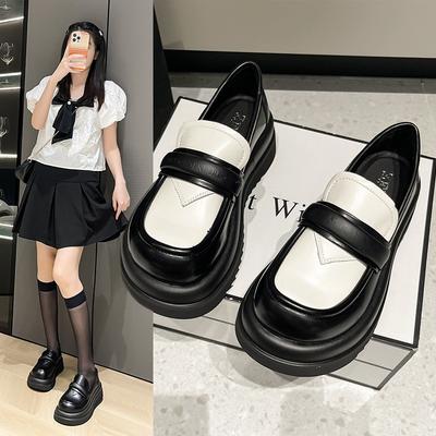 Damen Frühling neue trendige Ein-Pedal-Muffin-Schuhe mit kleiner dicker Sohle, britische kleine Lederschuhe, Damen-Einzelschuhe