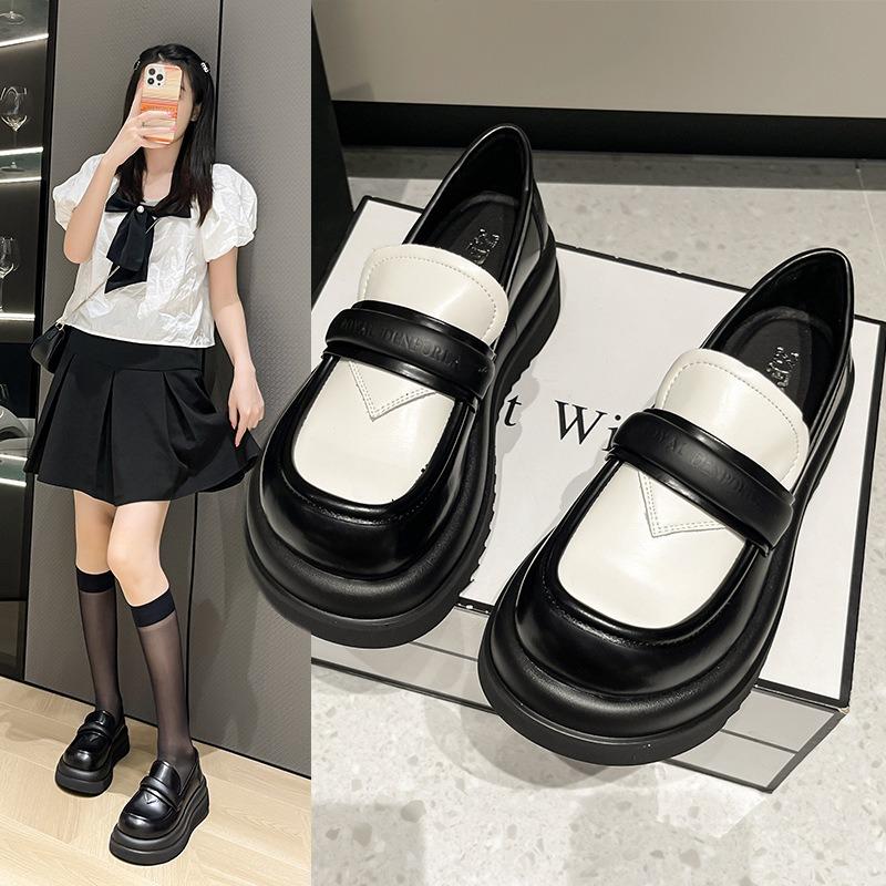 One-pedal women's spring new trendy with small thick-soled muffin British small leather shoes women's single shoes