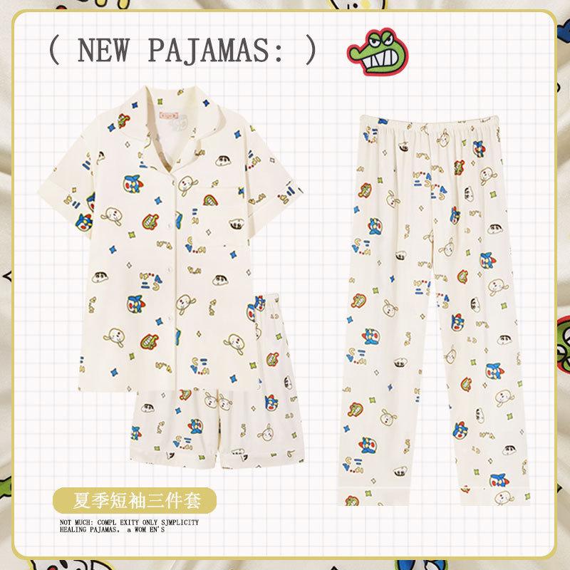 Soft Waxy Rabbit Pajamas Women's Japanese Milk Gentle and Cute Cartoon Girly Casual Short-sleeved Loungewear Three-piece Set